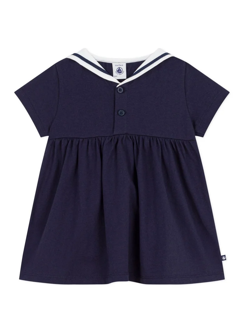 بيتي باتو Babies' short-sleeved plain cotton dress with a sailor collar